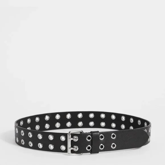 NWOT Allsaints Andree Black Leather Studded Belt M/L - Picture 2 of 4